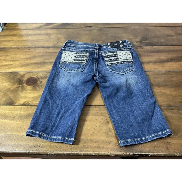 Girls Miss Me USA Leather Flag, Rinestone JK6059M Bermuda Short size 14. - Picture 1 of 12